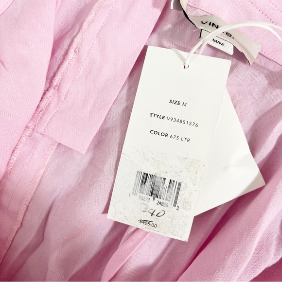 Vince Belted Square Neck Linen Blend Midi Dress Size Medium NWT Barbie Pink - Picture 8 of 9